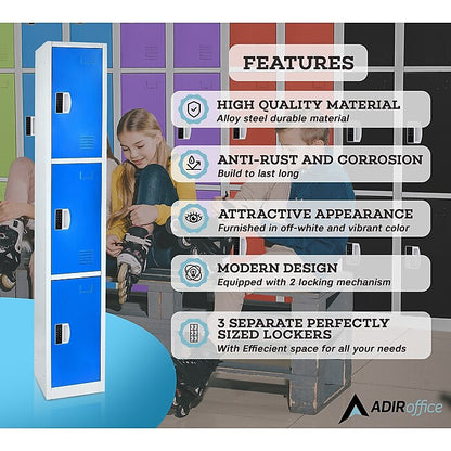 72" H x 12" W Triple Tier Steel Storage Locker with Digital Lock, Blue — FREE SHIPPING*
