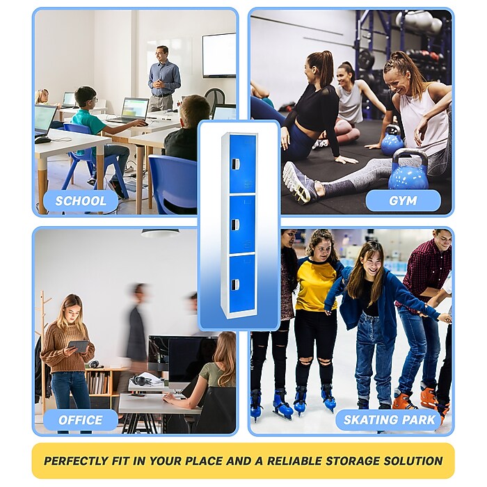 72" H x 12" W Triple Tier Steel Storage Locker with Digital Lock, Blue — FREE SHIPPING*