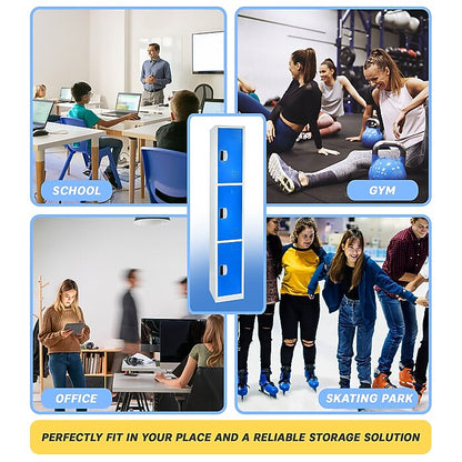 72" H x 12" W Triple Tier Steel Storage Locker with Digital Lock, Blue — FREE SHIPPING*
