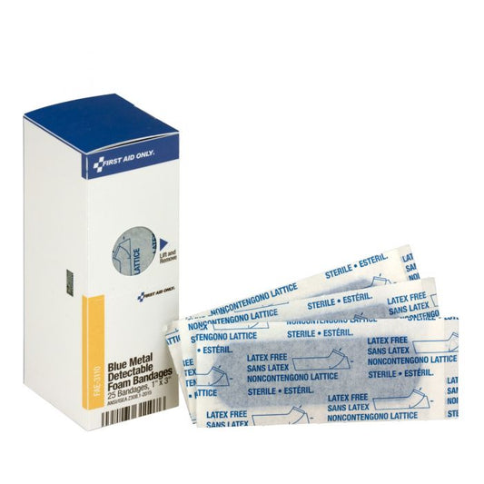 FAE-3110 SmartCompliance First Aid Kit Refill, Blue Foam Metal Detectable Adhesive Bandages, 1" x 3" - 25/bx