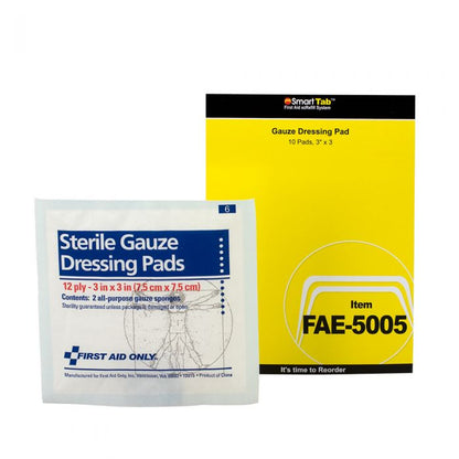 FAE-5005 SmartCompliance First Aid Kit Refill, Gauze Pads, 3" x 3" - 5/pk