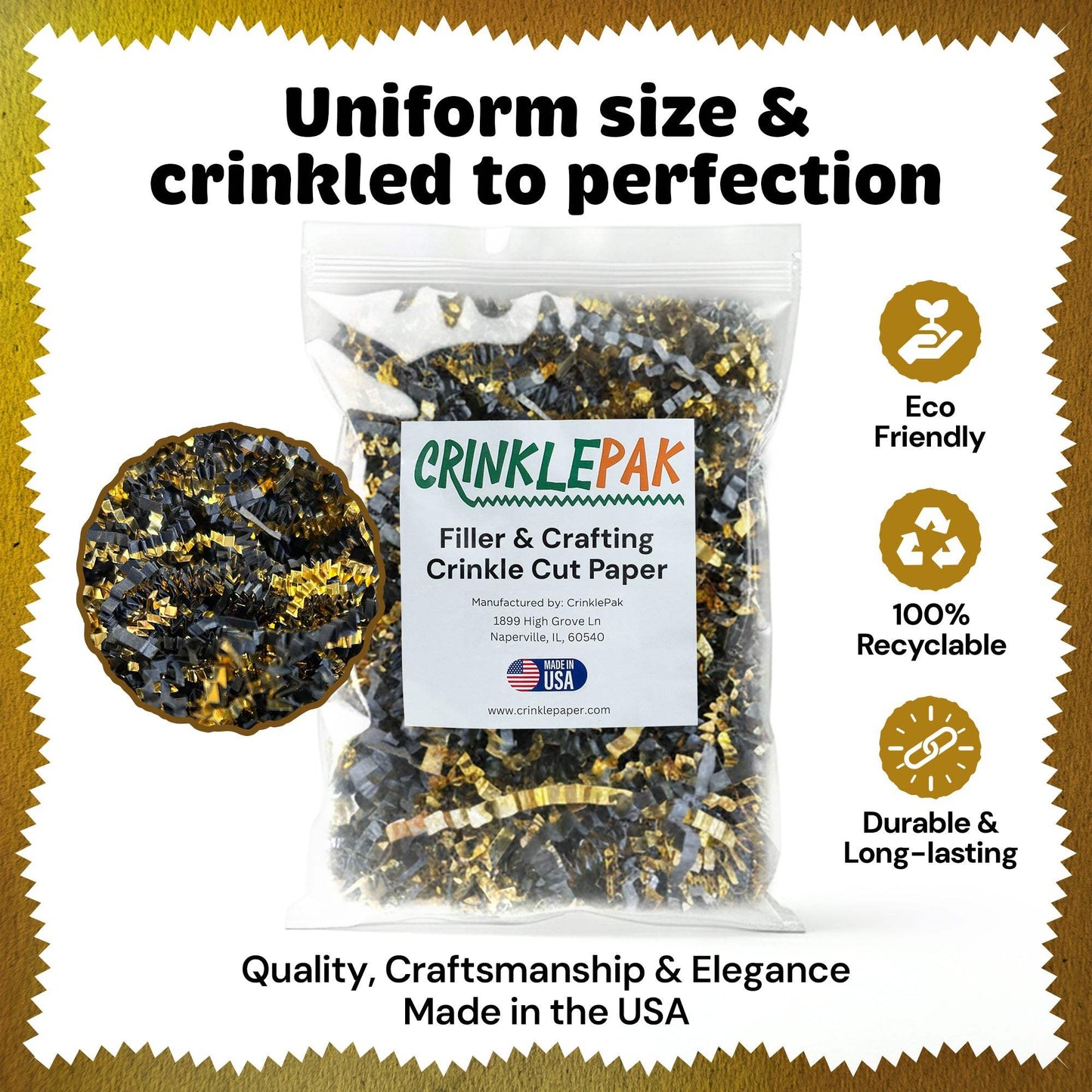 10lb Crinkle Paper Filler 10lb Black and Gold Metallic