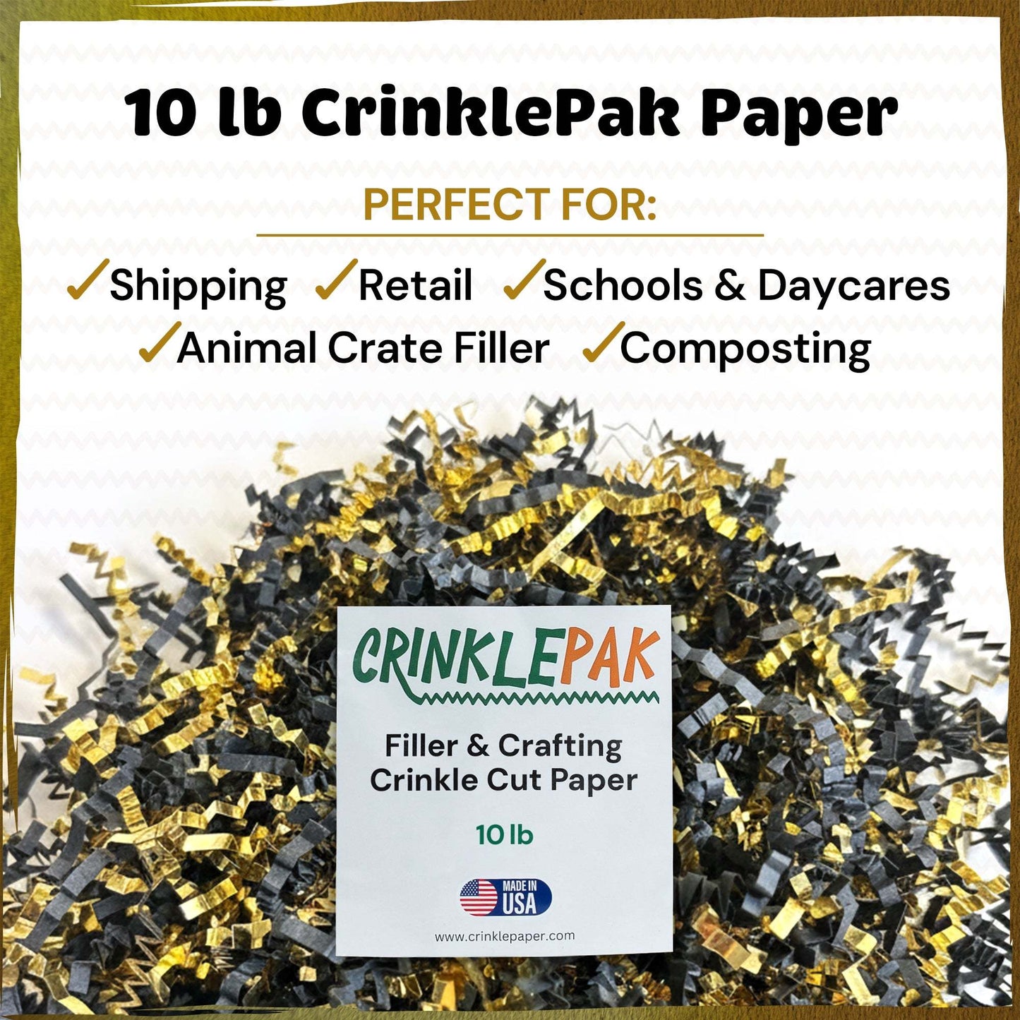 10lb Crinkle Paper Filler 10lb Black and Gold Metallic