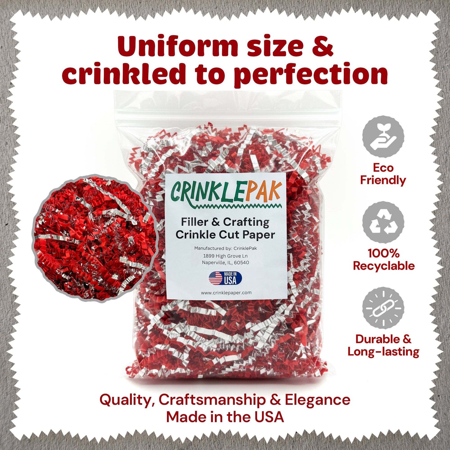 CrinklePak 10lb Red Silver Metallic Premium Crinkle Paper Product