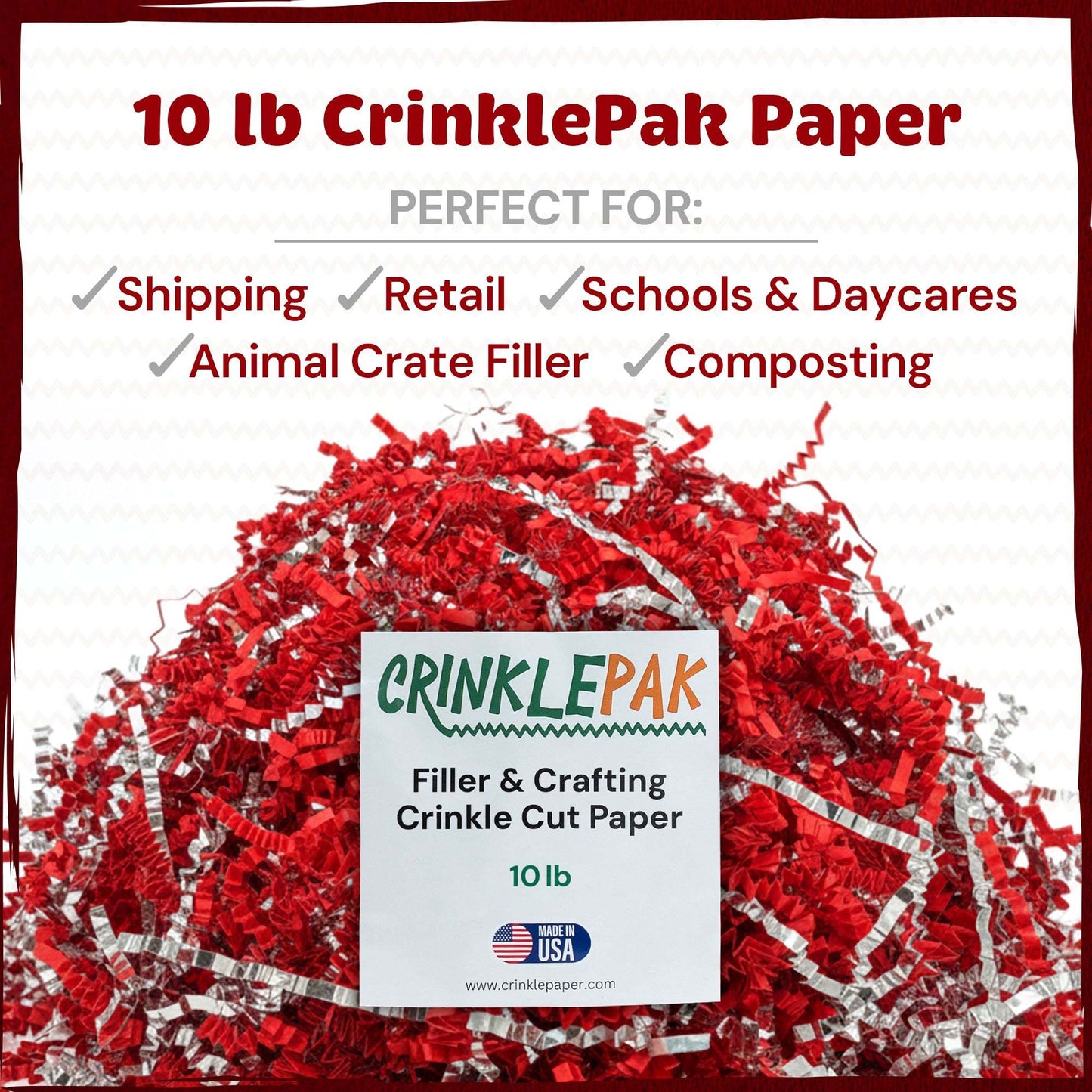 CrinklePak 10lb Red Silver Metallic Premium Crinkle Paper Product