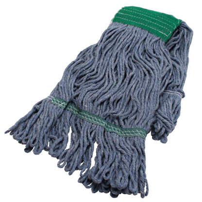 Performance Plus™ Blue Blended Wet Mop, Wide Headband, Looped End, Choose Your Size - 12/cs