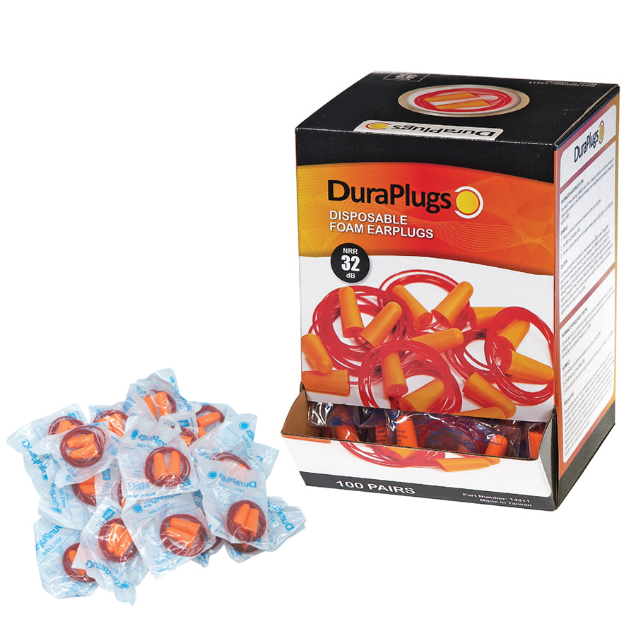 Orange Foam PU Ear Plugs, Corded, NRR 32 dB - 100 pair per box — FREE SHIPPING*