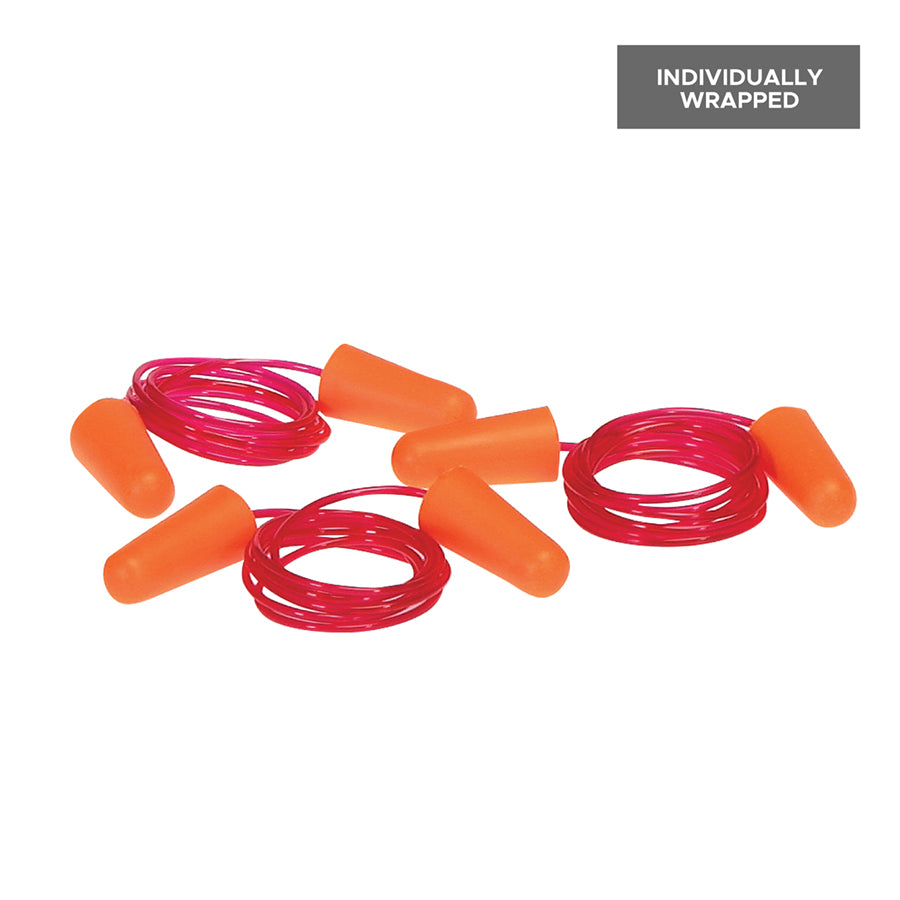 Orange Foam PU Ear Plugs, Corded, NRR 32 dB - 100 pair per box — FREE SHIPPING*
