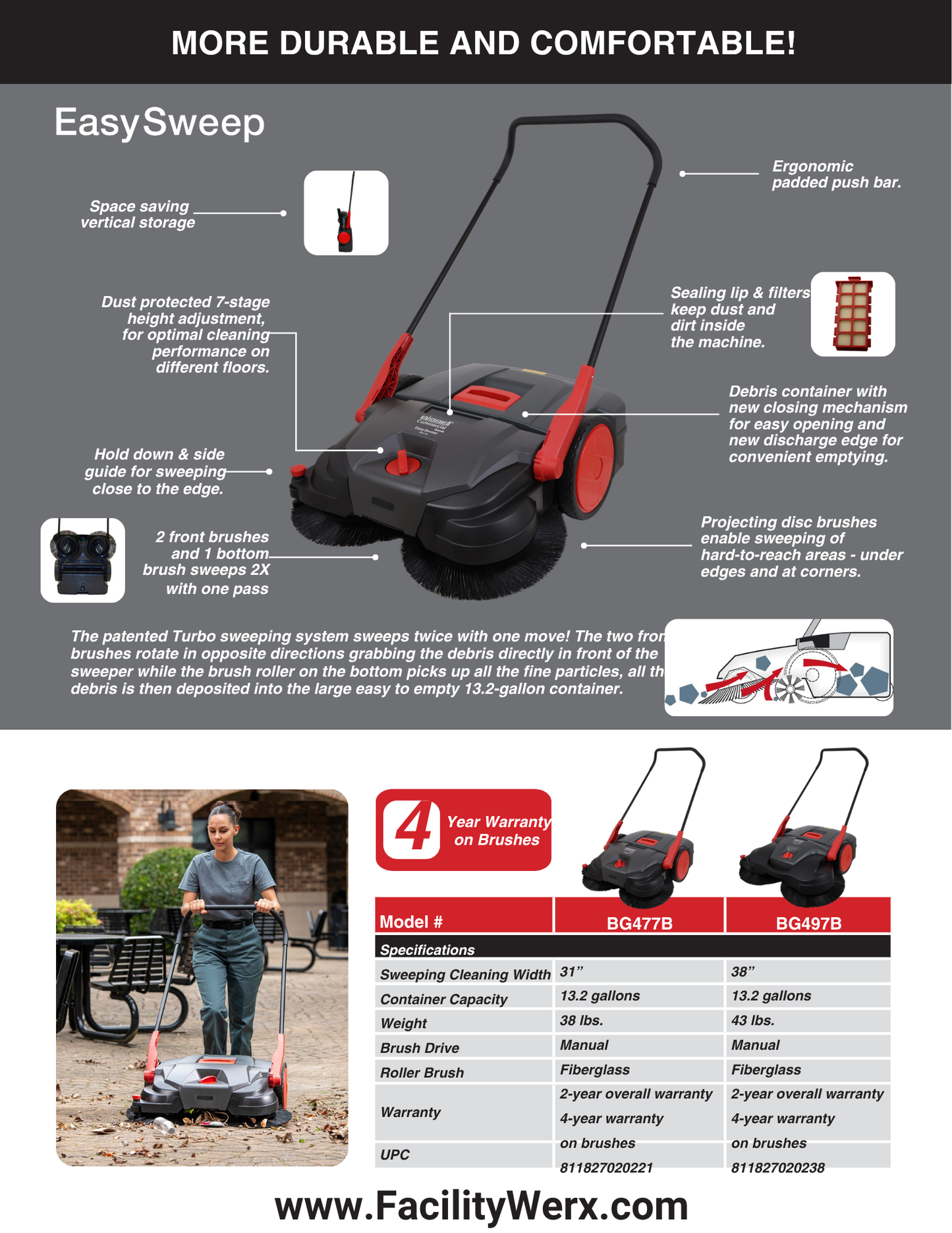 Bissell Commercial EasySweep Push Powered Deluxe Turbo Triple Brush System Sweeper — FREE SHIPPING*