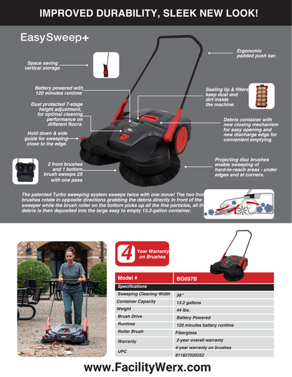 Bissell Commercial EasySweep+ Battery Powered Triple Brush System Sweeper — FREE SHIPPING*