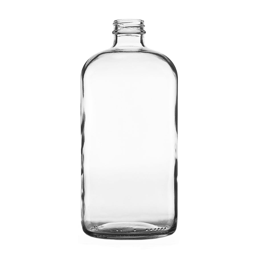 Clear Sample Collection Bottles - 32oz Clear Glass Bottles with Black Phenolic Caps - 12/cs