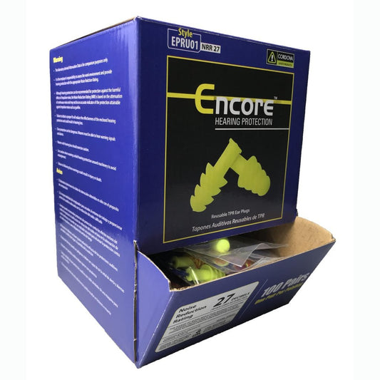 Cordova Encore™ Yellow Reusable TPR Ear Plugs, NRR 27 dB - 100 pr/bx