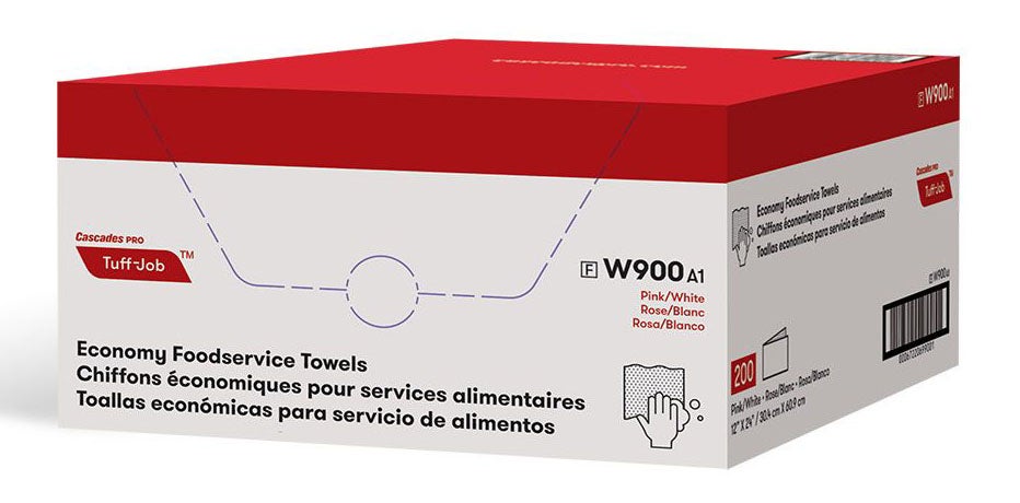 Cascades PRO Tuff-Job®  12" X 24" Economy 1/4 Fold Foodservice Wiper Towel, Pink - 200/cs