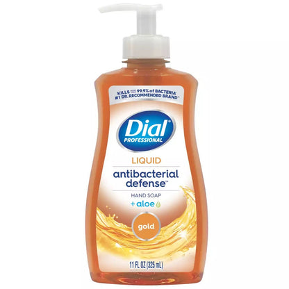 35470 Dial® Professional Antibacterial Defense™ Gold LIQUID Hand Soap + Aloe, 11oz Pump Bottle - 12/cs