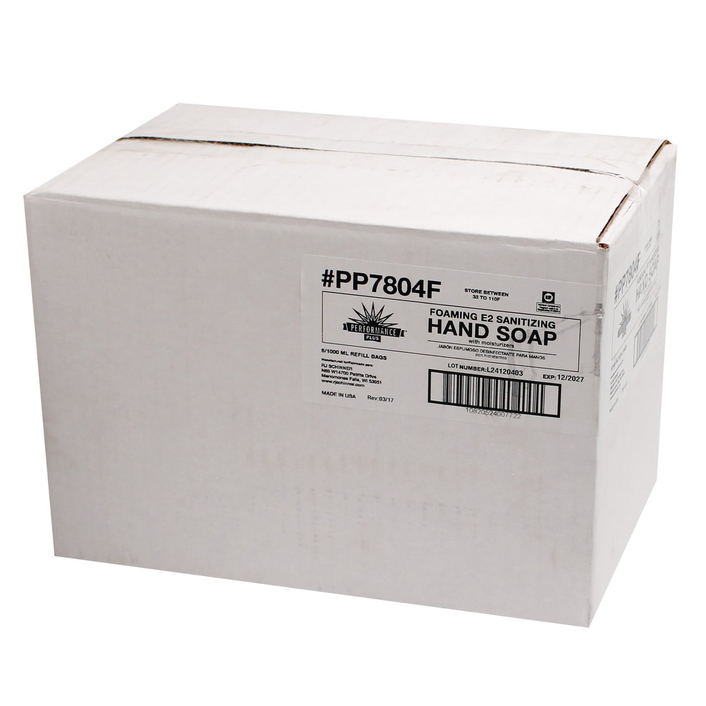 Performance Plus™ FOAMING E2 Sanitizing Hand Soap, Dye and Fragrance Free, 1000ml Refill - 6/cs