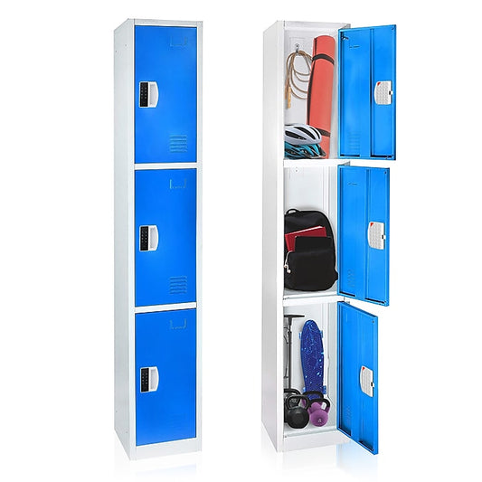 72" H x 12" W Triple Tier Steel Storage Locker with Digital Lock, Blue — FREE SHIPPING*