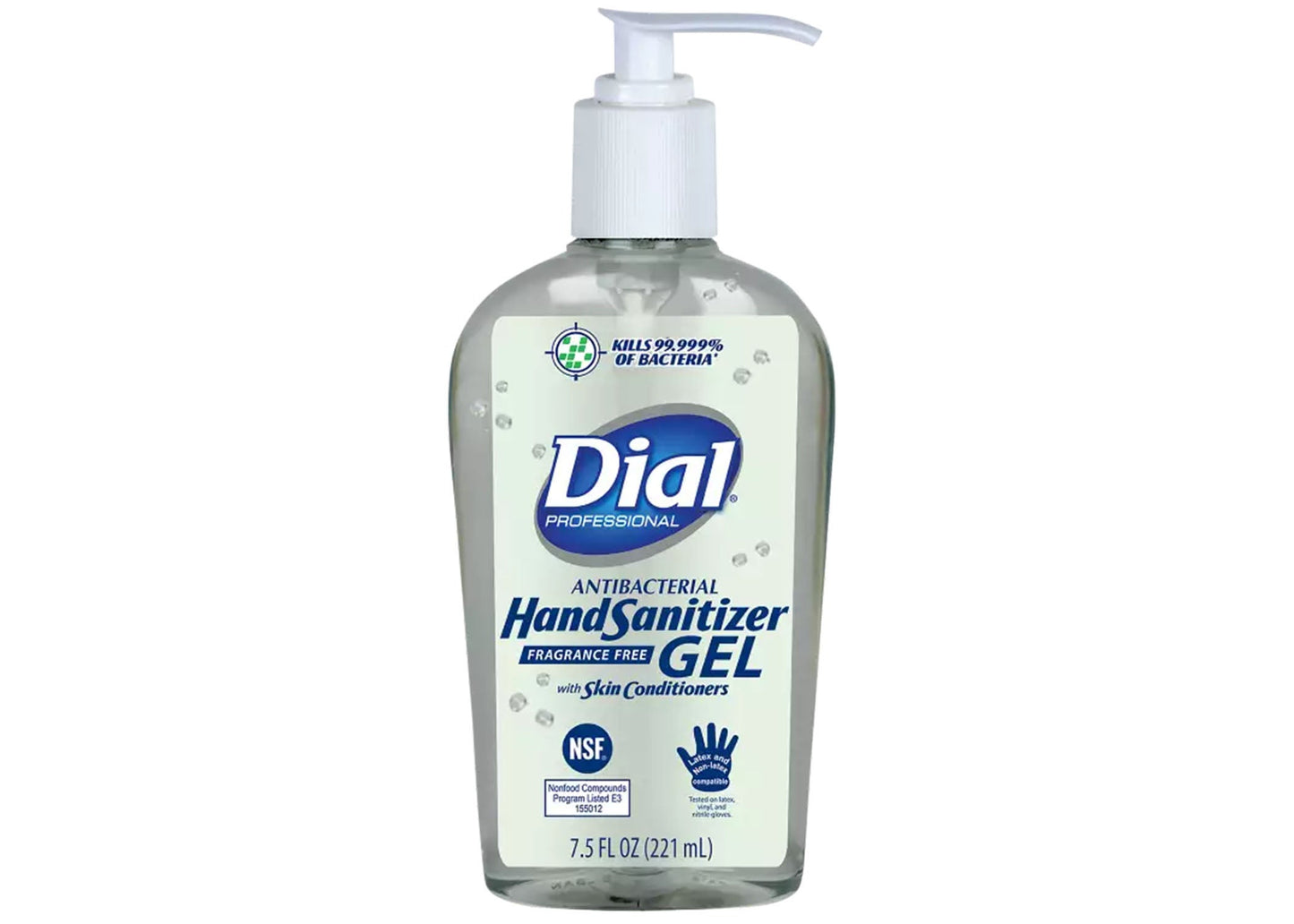 Dial® Professional Antibacterial Gel Hand Sanitizer, E3, Fragrance Free, 7.5 oz Pump Bottle - 12/cs