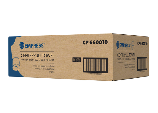 Empress® 2-PLY Center Pull Towel, 7.6" x 8.9", VIRGIN, White, 600 sht/rl - 6 rl/cs