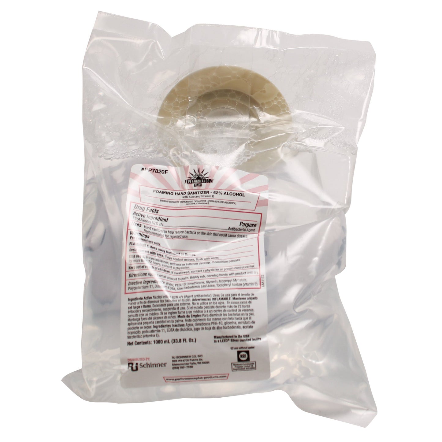 Performance Plus™ FOAMING Hand Sanitizer, 62% alcohol, Unscented, 1000ml Refill - 6/cs