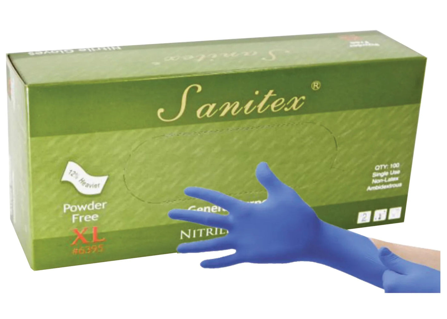 Sanitex General Purpose 4.5 mil Powder-Free, USDA, Disposable Nitrile Gloves, Blue: 100/bx or 10 bx/cs
