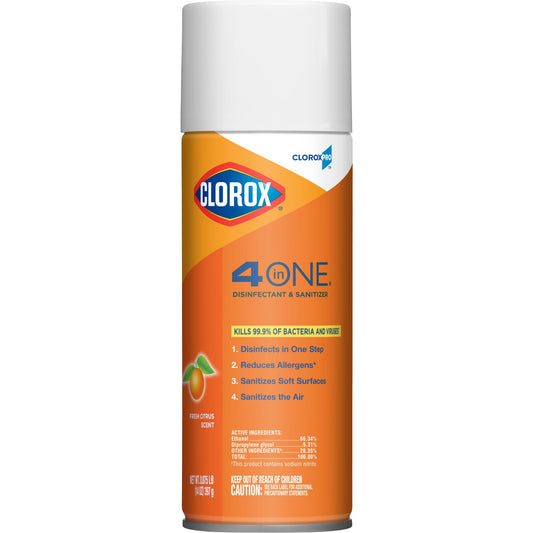 CloroxPro® Clorox® 4 in One Disinfectant and Sanitizer, Citrus, 14 oz. Aerosol - 12/cs