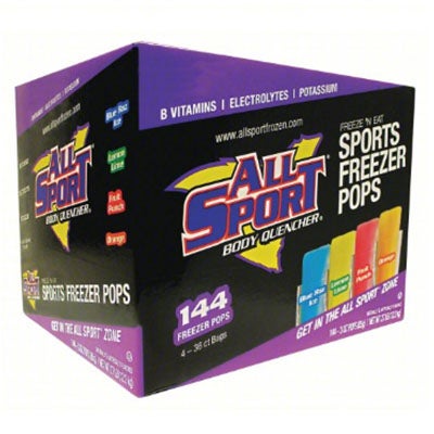 ALL SPORT® Freezer Pops, Assorted Flavors (Blue Raz Ice; Fruit Punch; Lemon Lime; Orange), CHOOSE Regular or Sugar Free, 3 oz Tube - 144/cs