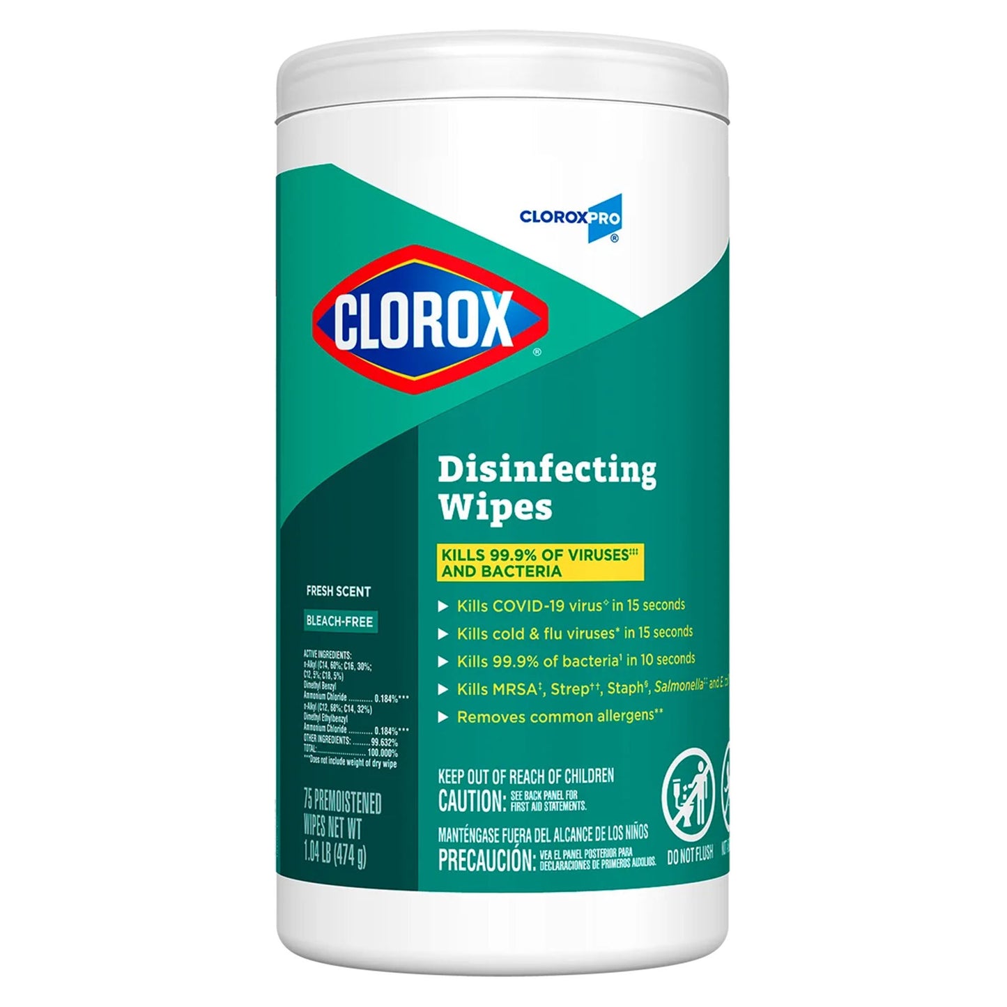 Clorox® Disinfecting Wipes, Fresh Scent, 75 per canister -  6/cs