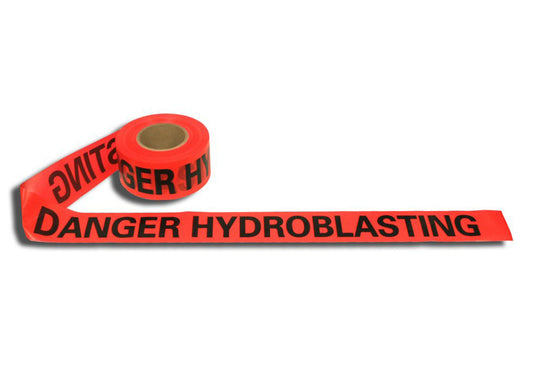 Red "DANGER HYDROBLASTING" Barricade Tape, 3" X 1000' Per Roll - 12 rl/cs (1)