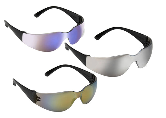 Cordova Bulldog™ Safety Glasses, Single Wrap-Around Scratch-Resistant Lens, Anti-Fog, MIRROR LENS, Choose Blue or Silver or Rainbow