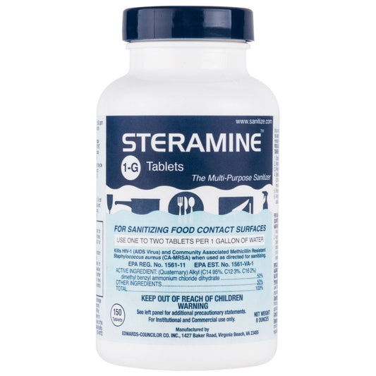 Steramine 1-G Sanitizer Tablets, 150 Tablets Per Bottle - 6/cs