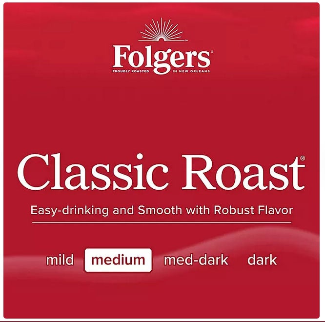 Folgers Classic Roast Ground Coffee, Medium Roast - 43.5 oz Canister