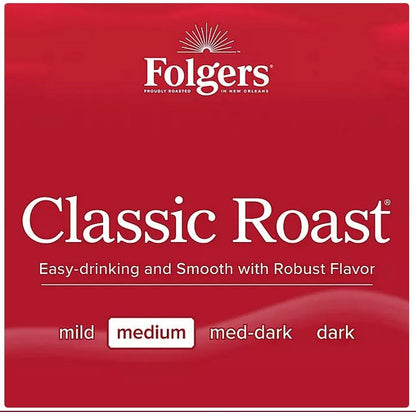 Folgers Classic Roast Ground Coffee, Medium Roast - 43.5 oz Canister