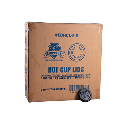 Empress™ Dome Lid for Paper Hot Cups, Black (2 sizes available) - 1000/cs