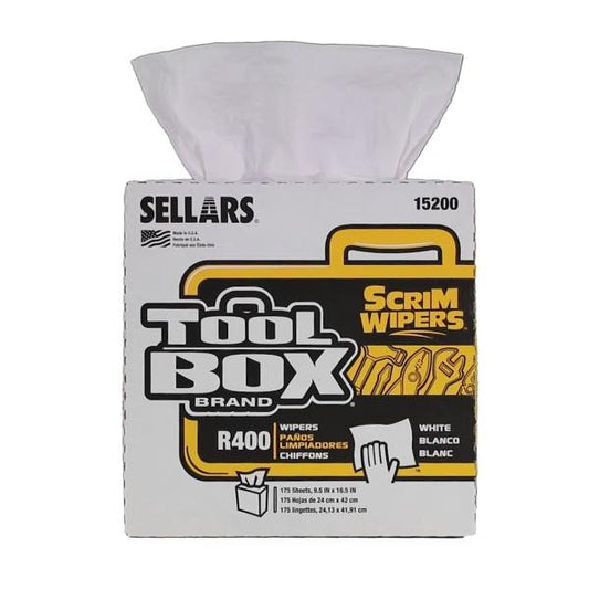 Sellars TOOLBOX® R400 Scrim 4-Ply Interfold Pop-Up Wipers, Medium Duty, GREAT ON GLASS, Super Strong When Wet