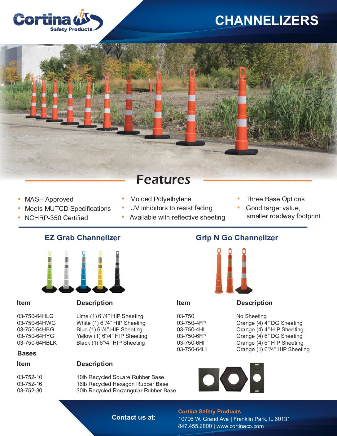 CORTINA 42" Grip-N-Go CHANNELIZER Cone, No Sheeting, Orange