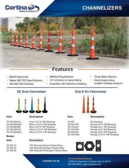 CORTINA 42" Grip-N-Go CHANNELIZER Cone with 6" and 4" HIP Sheeting, Orange