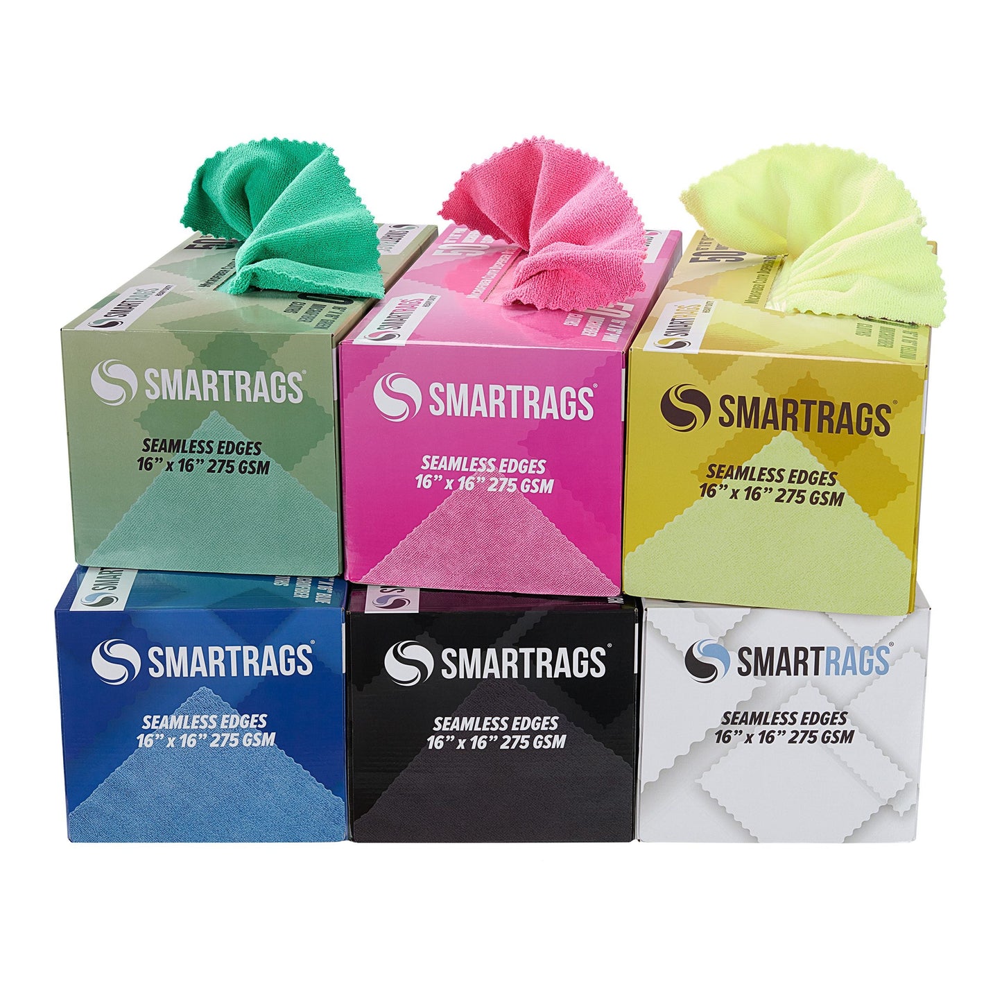 SmartRags 16" x 16" HEAVY DUTY Microfiber Cloths in Dispenser Box, Choose Your Color: 50/bx or 8 bx/cs