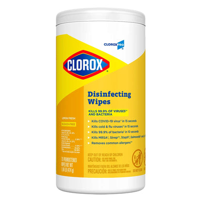Clorox® Disinfecting Wipes, Lemon Scent, 75 per canister - 6/cs