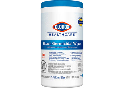 Clorox Healthcare® Bleach Germicidal Disinfectant Wipes, 5" x 6", 150 per canister - 6/cs