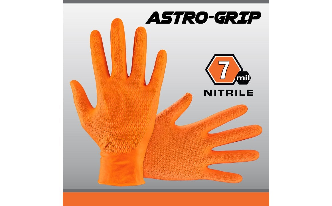 SAS Astro-Grip® Powder-Free 7 Mil Exam Grade, FDA, Nitrile 3D Cube Grip Disposable Gloves, Orange, 40/bx - 12 bx/cs