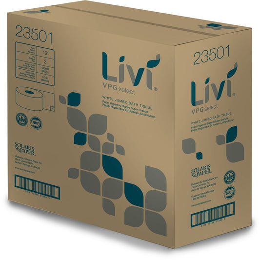 Livi VPG Select 9" Jr. Jumbo Bath Tissue, 2ply, 1000'/rl - 12/cs