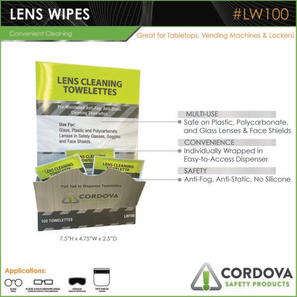 Cordova Lens Cleaning Towelettes, Anti-fog, Anti-Static, Individually Wrapped
