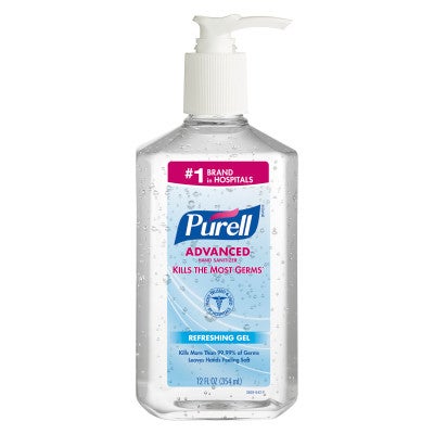 PURELL® Advanced Hand Sanitizer Gel, Clear, 12 oz Pump Bottle -12/cs