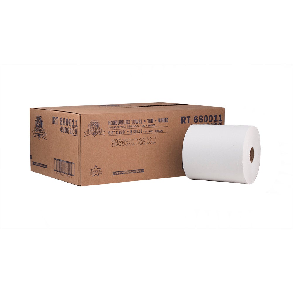 Empress® 8" PREMIUM QUALITY TAD Universal Hard Wound Roll Towel, White, 800'/rl - 6/cs