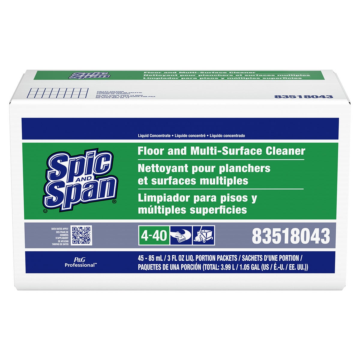 P&G Professional Spic and Span® Floor and Multi-Surface Cleaner Concentrate, 4-40, 3 oz Liquid Packet - 45/cs
