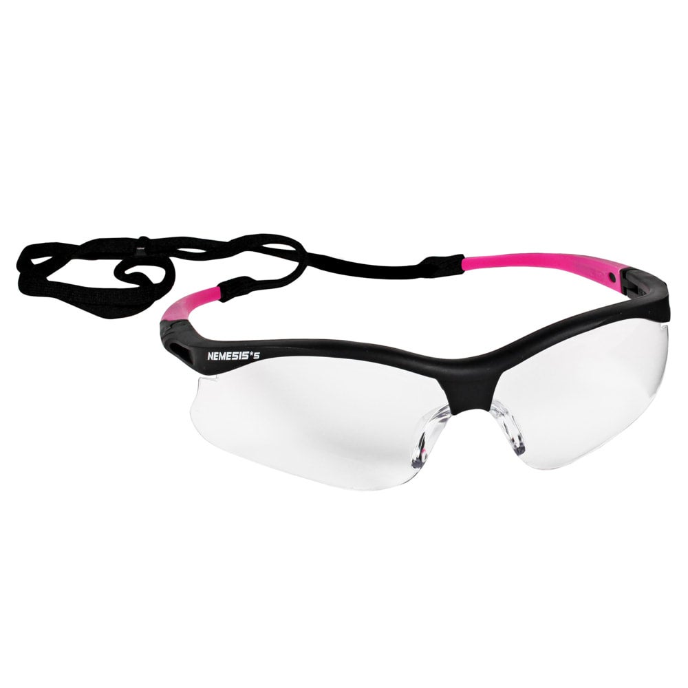 KleenGuard™ Nemesis™ Small Safety Glasses, Clear Anti-Fog Lens with Black/Pink Frame