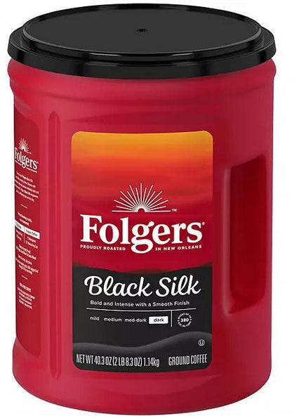 Folgers Black Silk Ground Coffee, Dark Roast - 40.3 oz Canister