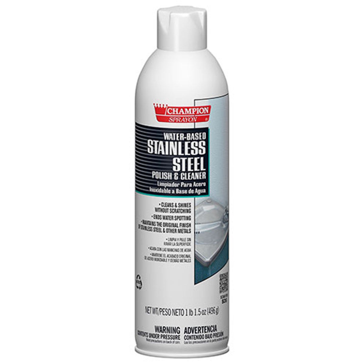Champion Sprayon® Water-Based Stainless Steel Polish & Cleaner, 17.5 oz Aerosol - 12/cs