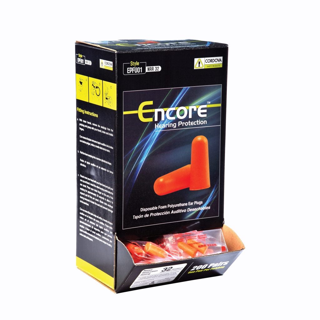 Cordova Encore™ Orange Foam PU Ear Plugs NRR 33 dB - 200 pr/bx