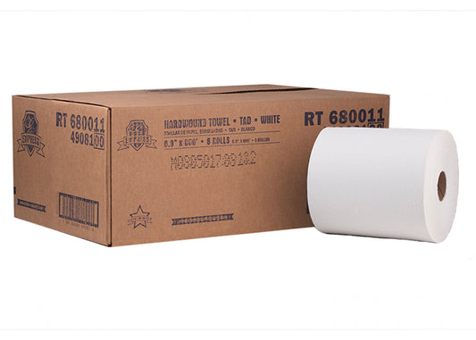 Empress® 8" PREMIUM QUALITY TAD Universal Hard Wound Roll Towel, White, 800'/rl - 6/cs